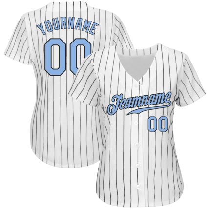 Custom Light Blue Black Pinstripe Authentic Baseball Jersey - White Black Design Custom White Black Pinstripe Light Blue-Black