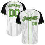 Custom Neon Green Black White Pinstripe Baseball Jersey with Authentic Raglan Sleeves Custom White Black Pinstripe Neon Green-Black