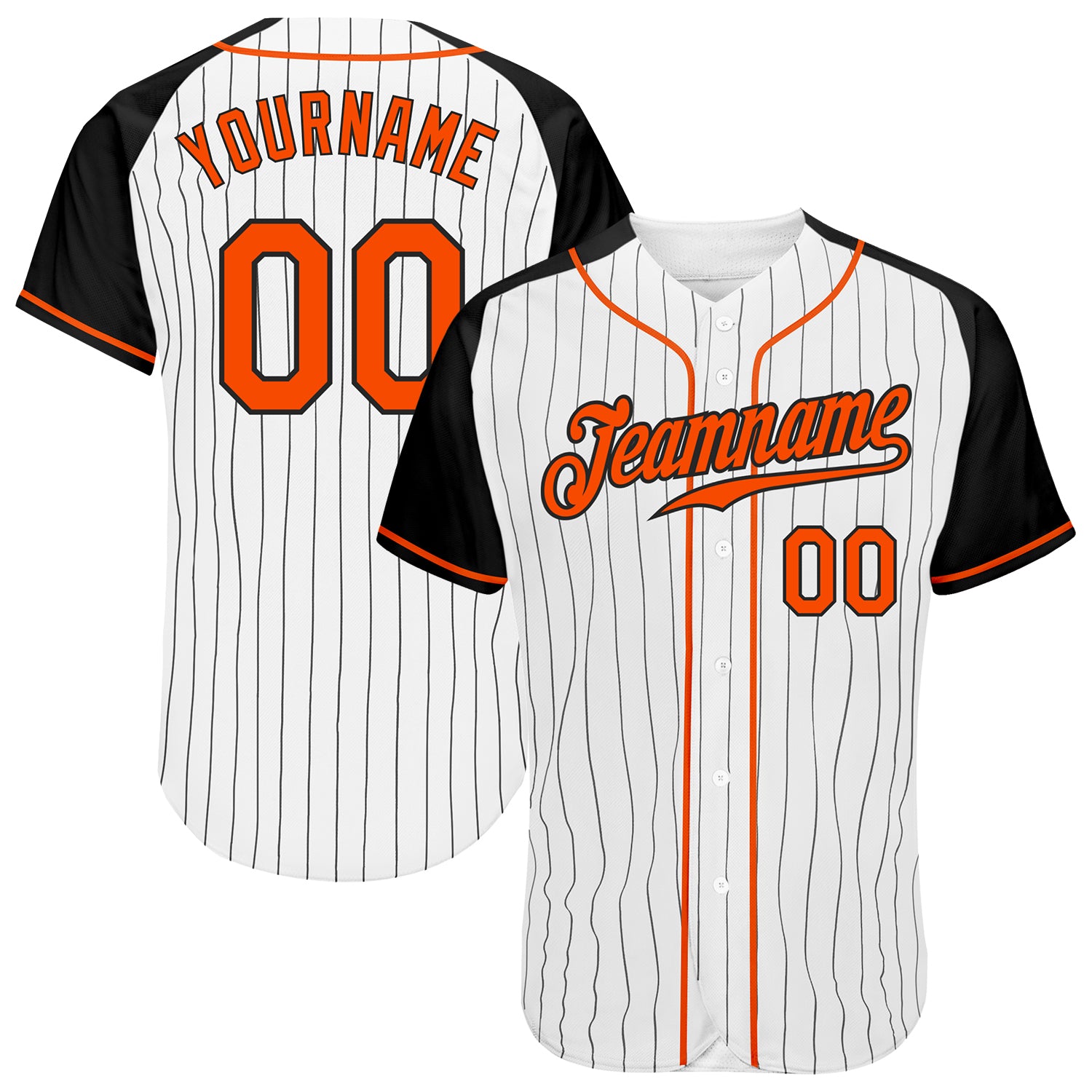 Custom Pinstripe Baseball Jersey Orange Black Authentic Raglan Sleeves White Black Design Custom White Black Pinstripe Orange-Black