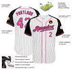 Custom Black Pink Pinstripe Baseball Jersey with Authentic Raglan Sleeves Custom White Black Pinstripe Pink-Black Authentic