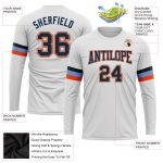 Custom Performance T-Shirt Long Sleeve in White, Black, Powder Blue & Orange Custom White Black Powder Blue-Orange Long Sleeve