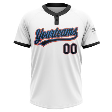 Custom Unisex Softball Jersey in White, Black, Powder Blue & Orange - Two-Button Design Custom White Black Powder Blue-Orange