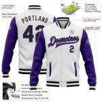 Custom Bomber Jacket Two Tone Black Purple Full-Snap Varsity Letterman Custom White Black-Purple Bomber Full-Snap Varsity