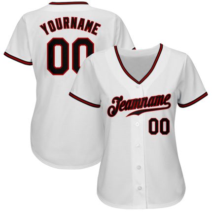 Custom Authentic Baseball Jersey in White and Black-Red Design Custom White Black-Red Authentic Baseball Jersey