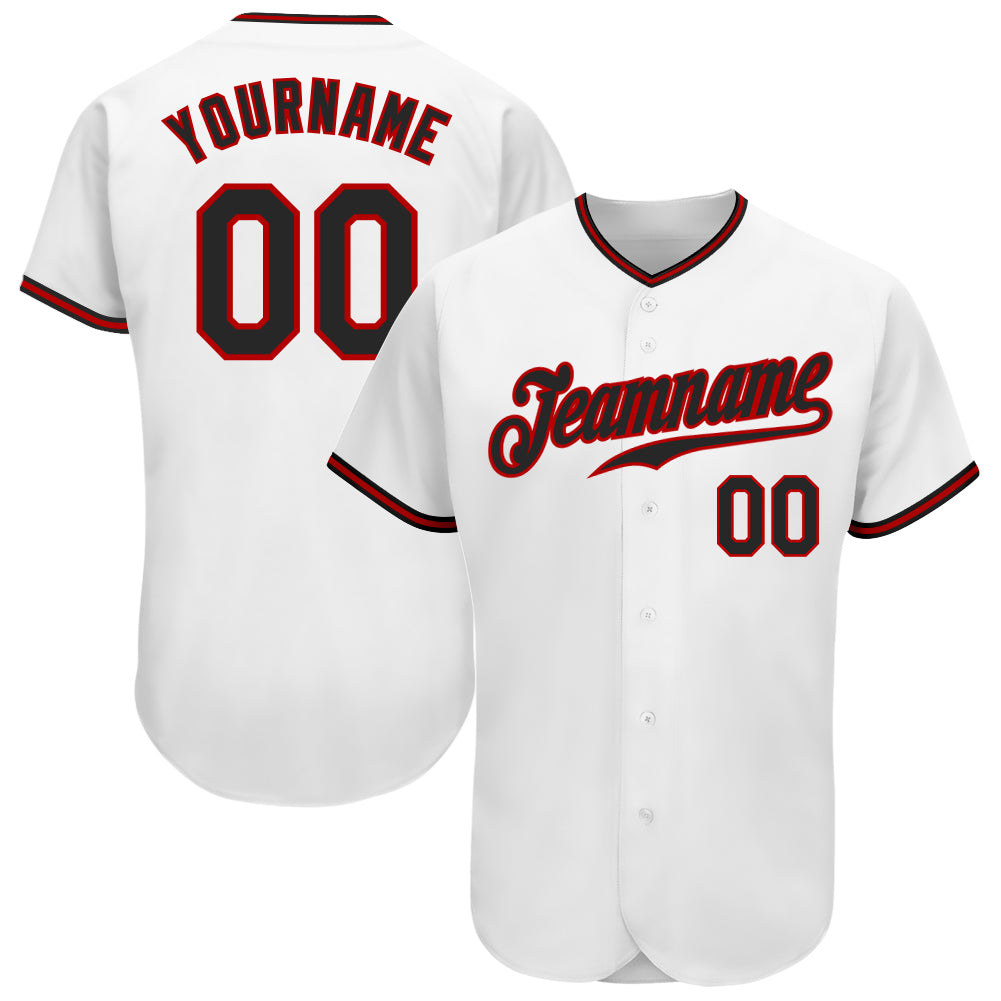 Custom Authentic Baseball Jersey in White and Black-Red Design Custom White Black-Red Authentic Baseball Jersey