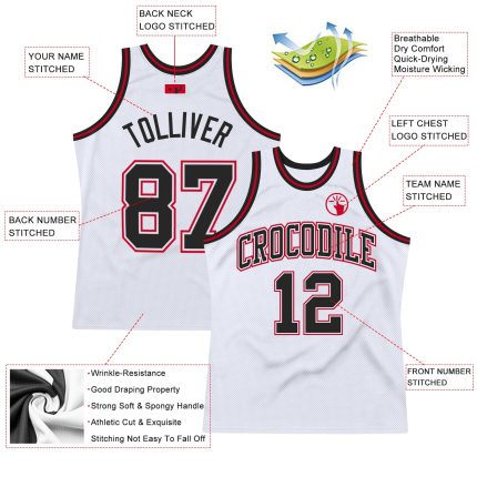 Custom Authentic Basketball Jersey - White Black Red Throwback Style Custom White Black-Red Authentic Throwback Basketball