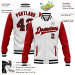Custom Bomber Jacket Black Red Varsity Letterman Full-Snap Two Tone Style Custom White Black-Red Bomber Full-Snap Varsity
