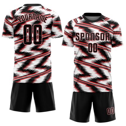 Custom Sublimation Soccer Jersey - Black Red White Uniform Style 9086 Custom White Black-Red Sublimation Soccer Uniform Jersey