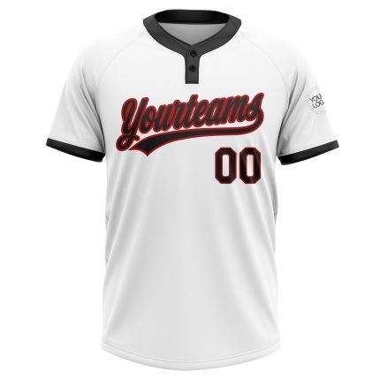 Custom Unisex Softball Jersey - Two-Button Design in White and Black-Red Color Custom White Black-Red Two-Button Unisex Softball