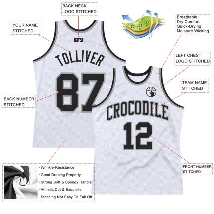 Authentic Throwback Basketball Jersey - Custom White Black Silver Gray Design Custom White Black-Silver Gray Authentic Throwback