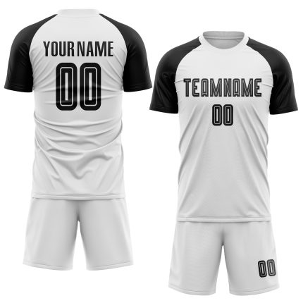 Custom Sublimation Soccer Jersey - Black and White Uniform Custom White Black Sublimation Soccer Uniform Jersey