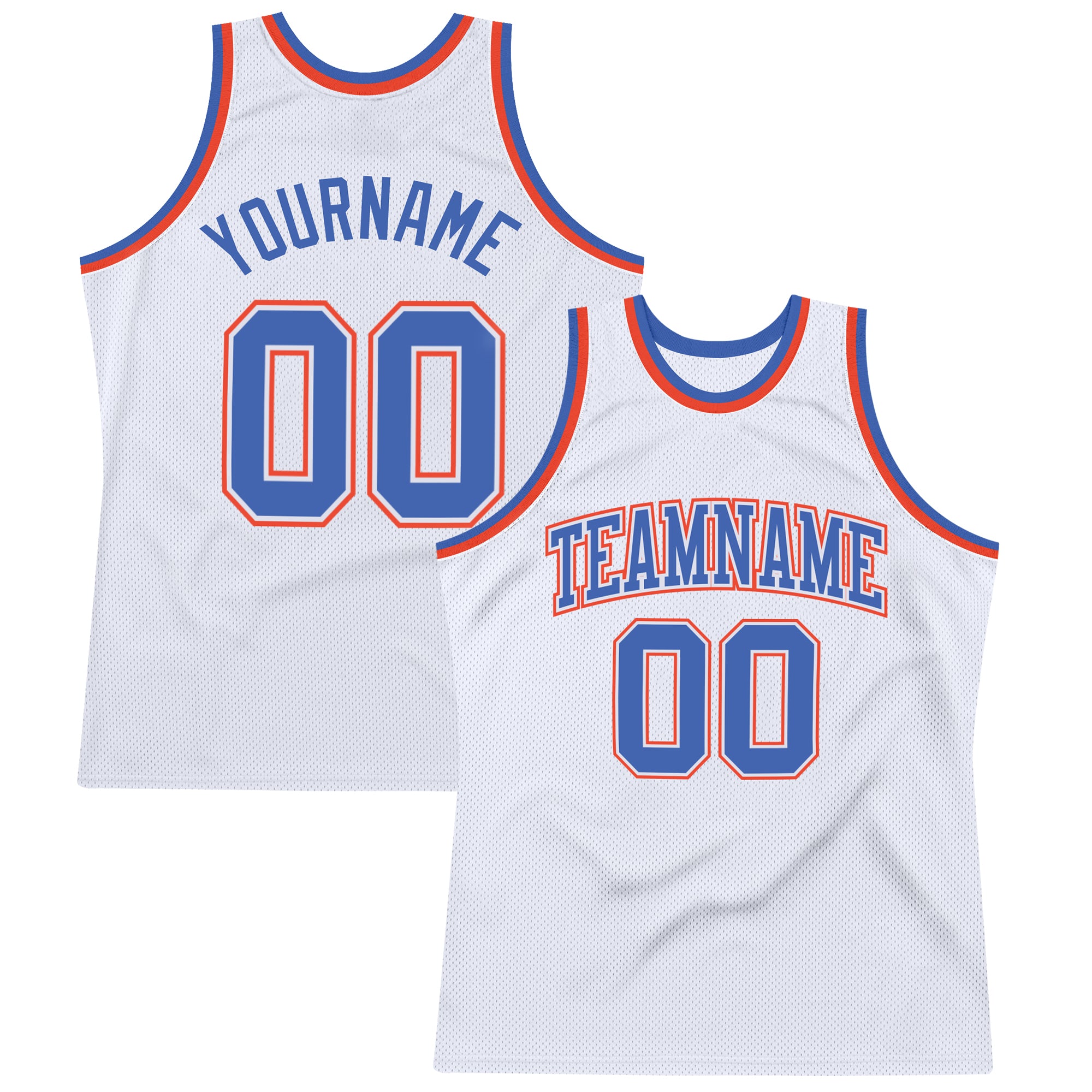 Custom Authentic Basketball Jersey - White Blue Orange Throwback Design Custom White Blue-Orange Authentic Throwback Basketball