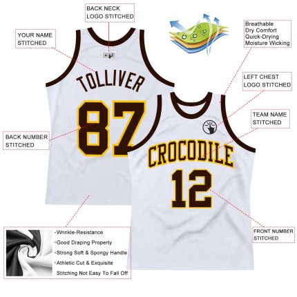 Custom Authentic Basketball Jersey - White Brown Gold Throwback Design Custom White Brown-Gold Authentic Throwback Basketball