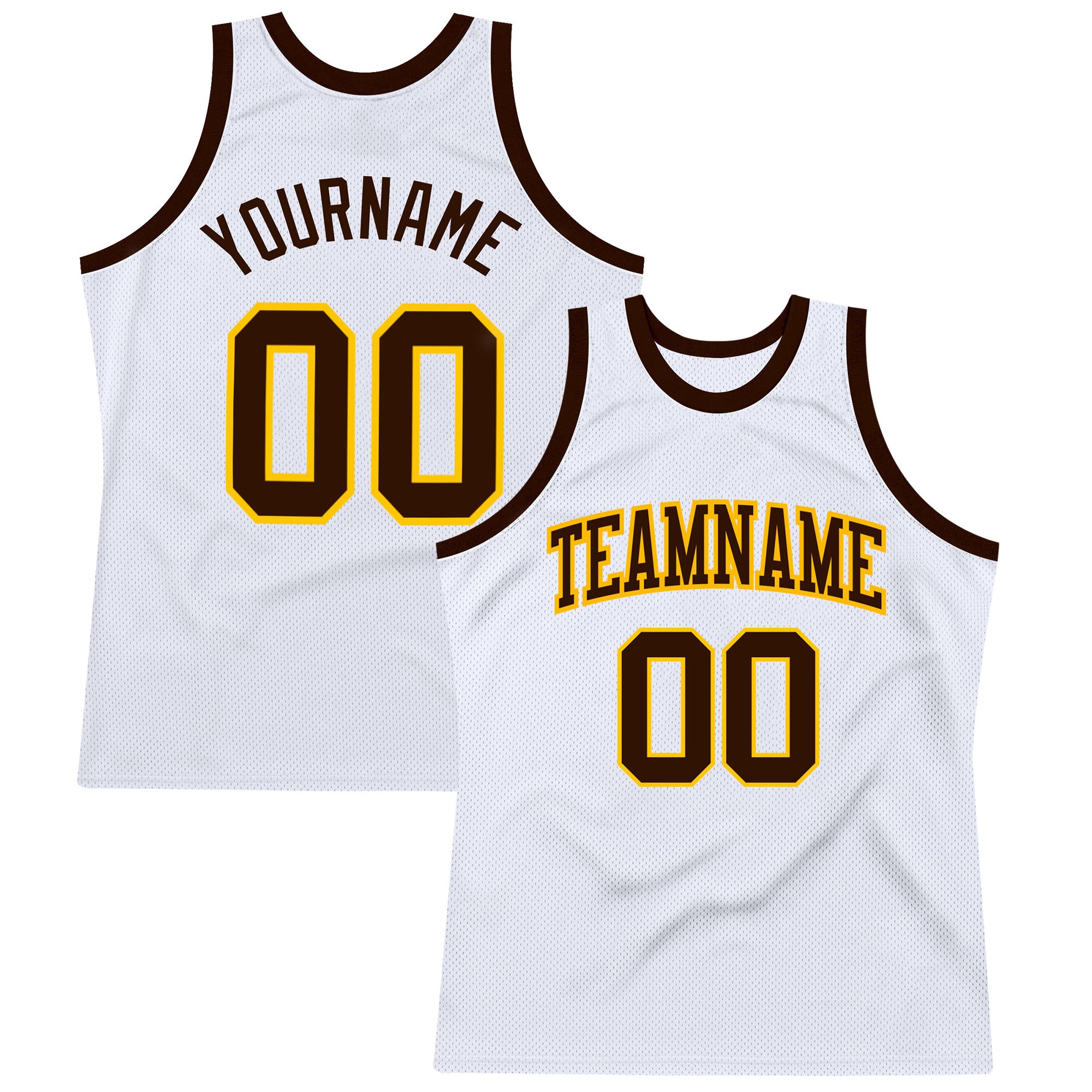 Custom White Brown-Gold Authentic Throwback Basketball Jersey Custom Authentic Basketball Jersey - White Brown Gold Throwback Design Custom White Brown-Gold Authentic Throwback Basketball