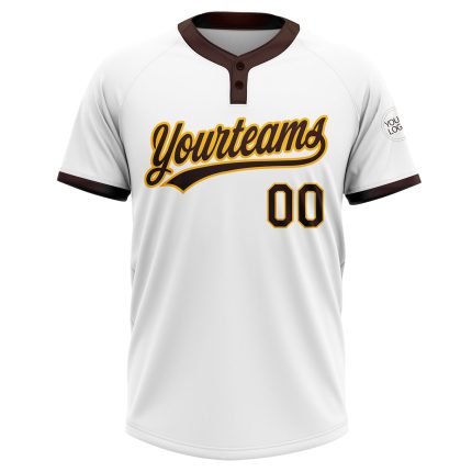 Custom Softball Jersey Unisex Two-Button White Brown-Gold Comfortable Design Custom White Brown-Gold Two-Button Unisex Softball
