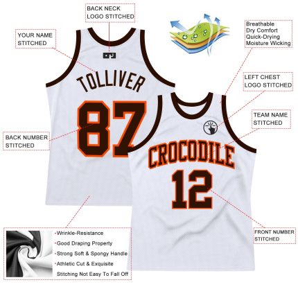 Authentic Custom Basketball Jersey - White Brown Orange Throwback Design Custom White Brown-Orange Authentic Throwback Basketball