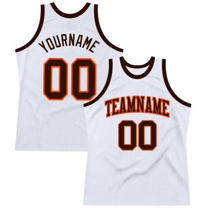 Authentic Custom Basketball Jersey - White Brown Orange Throwback Design Custom White Brown-Orange Authentic Throwback Basketball