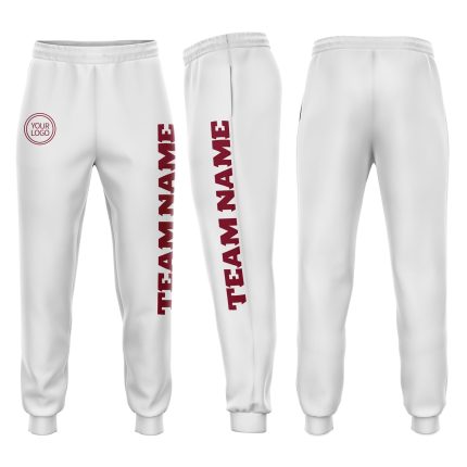 Custom Crimson Fleece Jogger Sweatpants for Men and Women - Comfortable White Athletic Bottoms Custom White Crimson Fleece