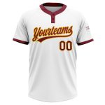 Custom Crimson Gold Unisex Softball Jersey - Two-Button Design, White Fabric Custom White Crimson-Gold Two-Button Unisex