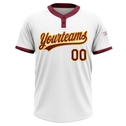 Custom Crimson Gold Unisex Softball Jersey - Two-Button Design, White Fabric Custom White Crimson-Gold Two-Button Unisex