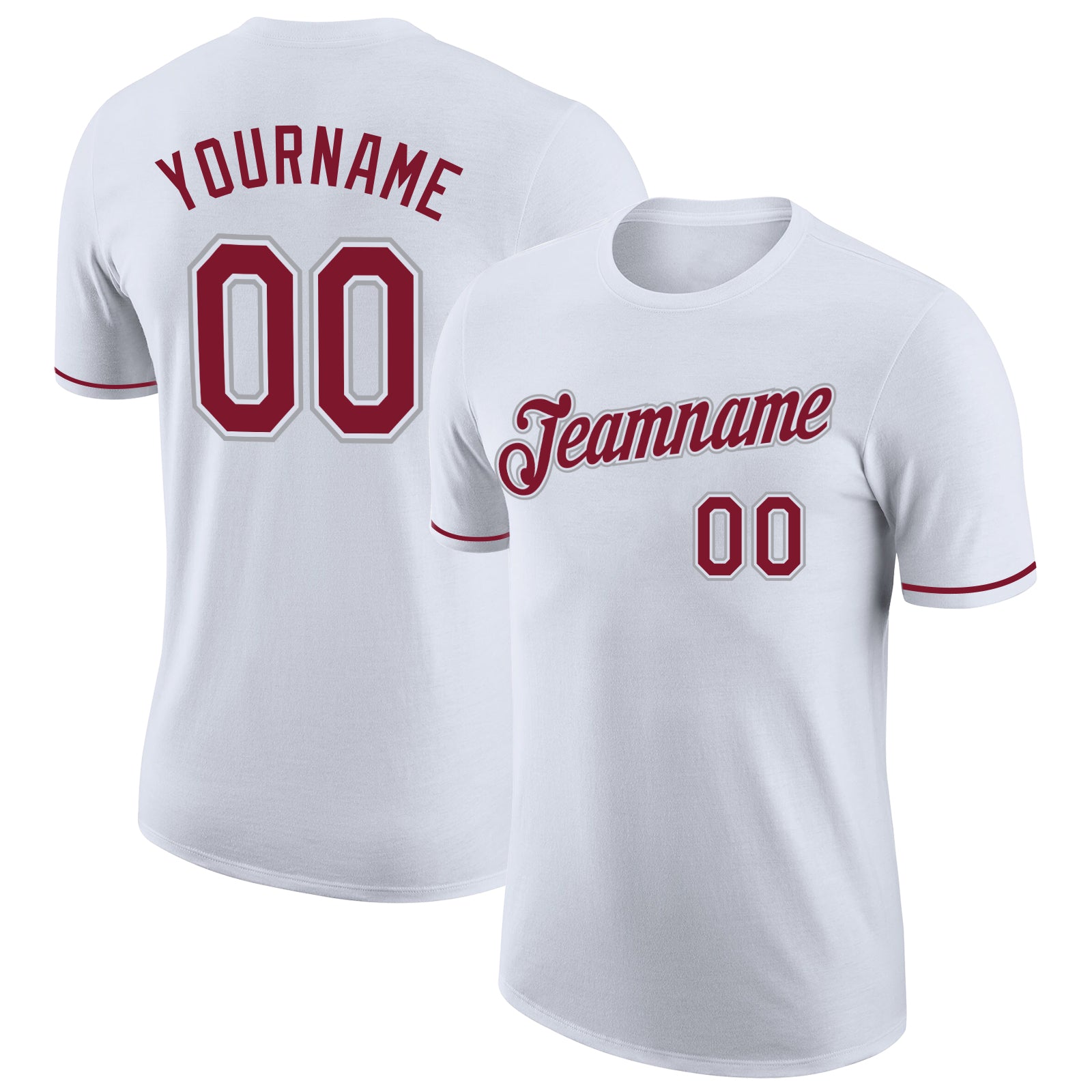 Custom White Crimson-Gray Performance T-Shirt Custom Performance T-Shirt in White Crimson-Gray Color - High Quality Activewear for Men and Women Custom White Crimson-Gray