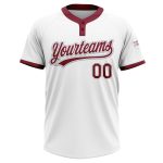 Custom Softball Jersey Unisex Two-Button White Crimson-Gray - Personalized Sports Apparel Custom White Crimson-Gray Two-Button