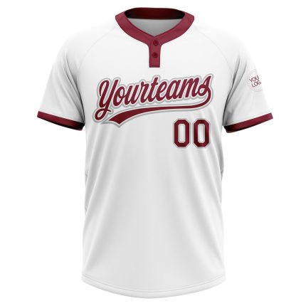 Custom Softball Jersey Unisex Two-Button White Crimson-Gray - Personalized Sports Apparel Custom White Crimson-Gray Two-Button