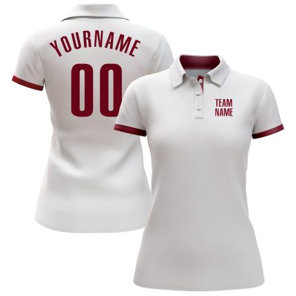 Custom Performance Golf Polo Shirt in White and Crimson for Men Custom White Crimson Performance Golf Polo Shirt