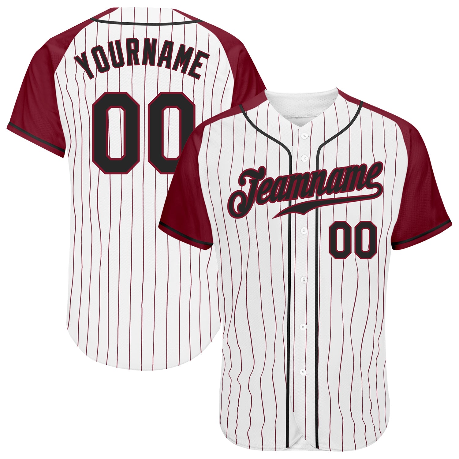 Custom Black Crimson Pinstripe Baseball Jersey with Authentic Raglan Sleeves Custom White Crimson Pinstripe Black-Crimson