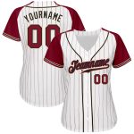 Custom Crimson White Pinstripe Baseball Jersey with Authentic Raglan Sleeves - Cream Design Custom White Crimson Pinstripe