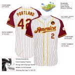 Custom Crimson Gold Pinstripe Baseball Jersey Authentic Raglan Sleeves Custom White Crimson Pinstripe Crimson-Gold Authentic