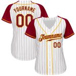 Custom Crimson Gold Pinstripe Baseball Jersey Authentic Raglan Sleeves Custom White Crimson Pinstripe Crimson-Gold Authentic