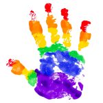 Pride LGBT T-Shirt Custom Hand Design in White Gold and Purple Rainbow Colors Custom White Gold-Purple Rainbow Colored Hand