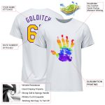 Pride LGBT T-Shirt Custom Hand Design in White Gold and Purple Rainbow Colors Custom White Gold-Purple Rainbow Colored Hand