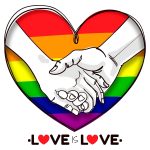 Pride Month Rainbow Heart T-Shirt for LGBT Love Is Love | Custom White Gold-Red Design Custom White Gold-Red Rainbow Colored