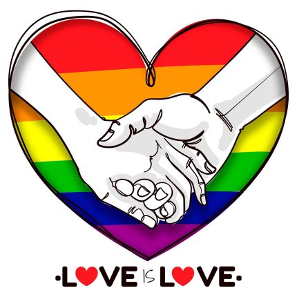 Pride Month Rainbow Heart T-Shirt for LGBT Love Is Love | Custom White Gold-Red Design Custom White Gold-Red Rainbow Colored