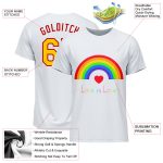 Pride Month Love Is Love LGBT Custom T-Shirt - White Gold Red Rainbow Performance Tee Custom White Gold-Red Rainbow For Pride