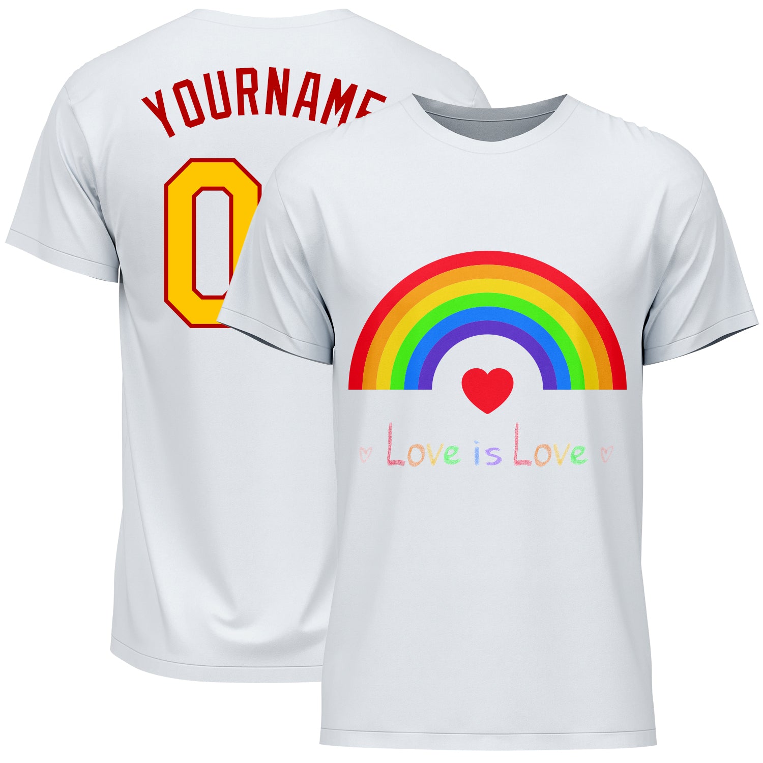Pride Month Love Is Love LGBT Custom T-Shirt - White Gold Red Rainbow Performance Tee Custom White Gold-Red Rainbow For Pride