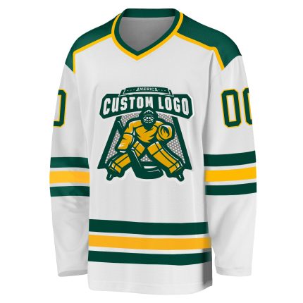 Custom Green Gold Hockey Jersey | Personalized Team Apparel Custom White Green-Gold Hockey Jersey