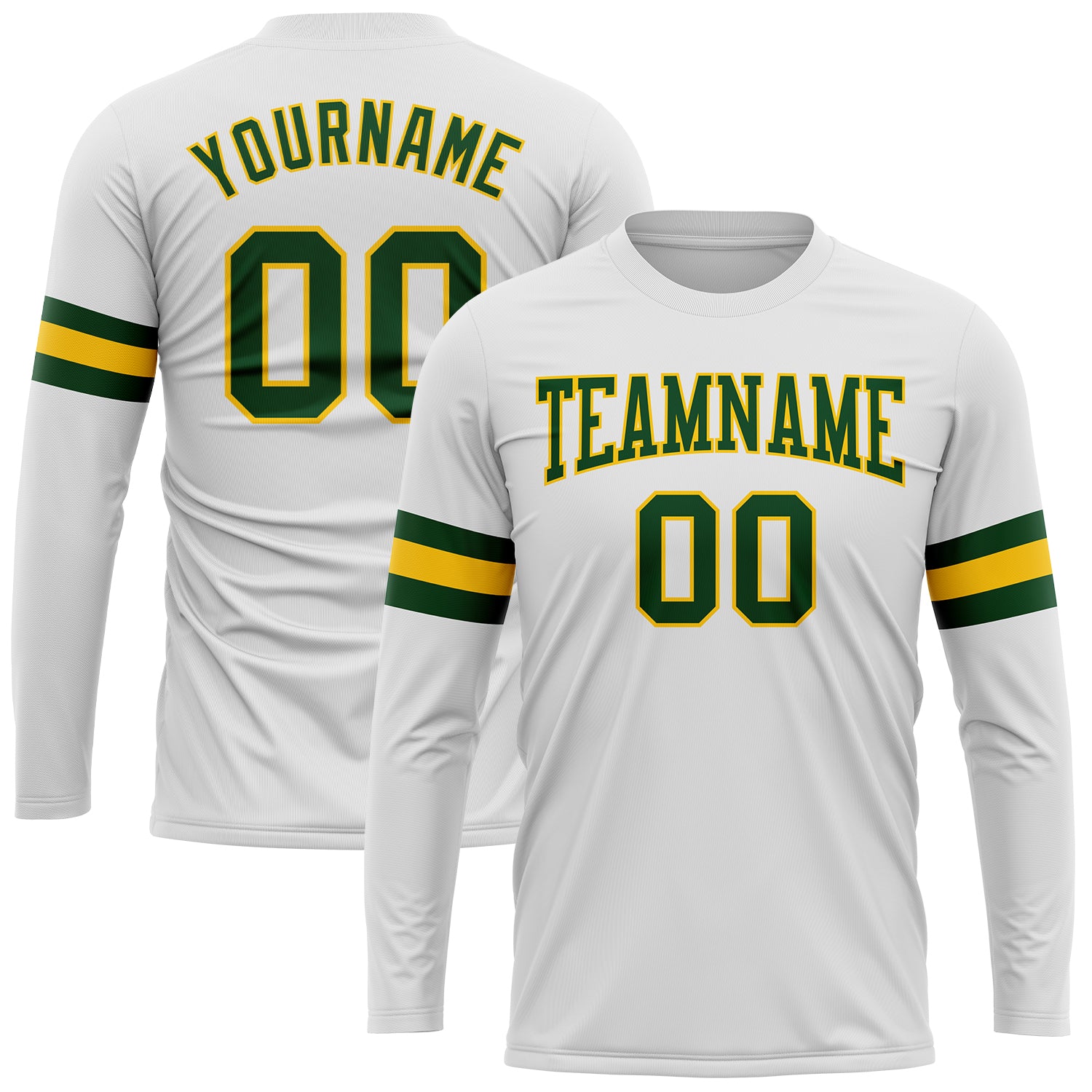 Custom Long Sleeve Performance T-Shirt in White Green Gold - Lightweight Athletic Tee Custom White Green-Gold Long Sleeve