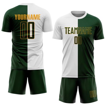 Custom White Green Gold Soccer Jersey Sublimation Split Fashion Uniform Custom White Green-Gold Sublimation Split Fashion