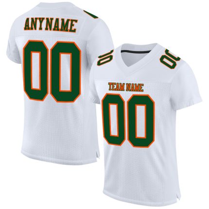 Custom Green-Orange Mesh Football Jersey - Authentic Customizable Design Custom White Green-Orange Mesh Authentic Football
