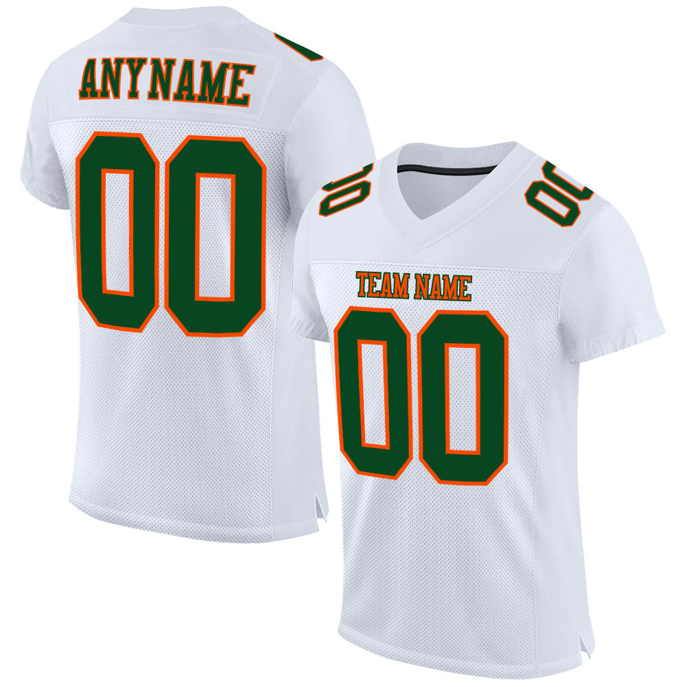 Custom Green-Orange Mesh Football Jersey - Authentic Customizable Design Custom White Green-Orange Mesh Authentic Football