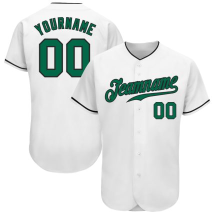 Custom Baseball Jersey - Authentic White Kelly Green and Black Design Custom White Kelly Green-Black Authentic Baseball Jersey
