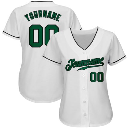 Custom Baseball Jersey - Authentic White Kelly Green and Black Design Custom White Kelly Green-Black Authentic Baseball Jersey