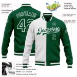 Custom White Kelly Green Bomber Varsity Letterman Full-Snap Fashion Jacket Custom White Kelly Green Bomber Full-Snap Varsity