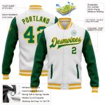 Custom Two Tone Varsity Letterman Jacket Kelly Green Gold Full-Snap Bomber Custom White Kelly Green-Gold Bomber Full-Snap