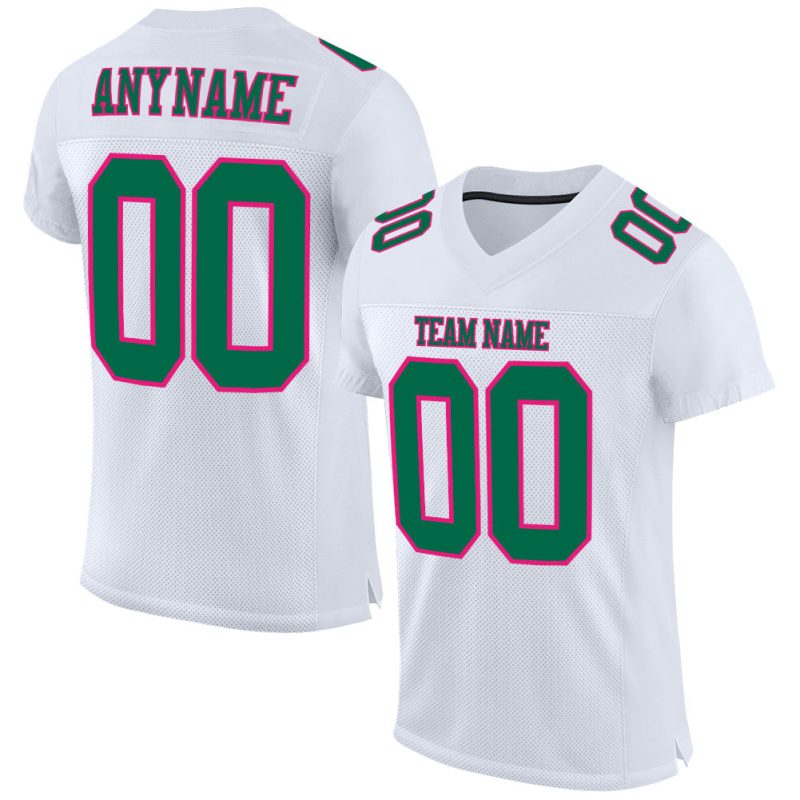 Custom Football Jersey - Authentic White with Kelly Green and Hot Pink Mesh Custom White Kelly Green-Hot Pink Mesh Authentic