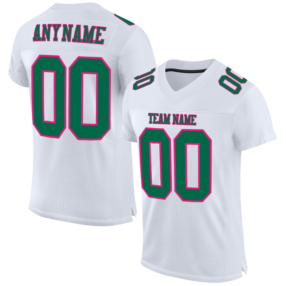 Custom Football Jersey - Authentic White with Kelly Green and Hot Pink Mesh Custom White Kelly Green-Hot Pink Mesh Authentic