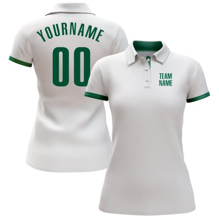 Custom Performance Golf Polo Shirt in White and Kelly Green Custom White Kelly Green Performance Golf Polo Shirt